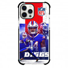 NFL Stefon Diggs Phone Case For iPhone And Samsung Galaxy Devices - Stefon Diggs 14 Buffalo Bills Rushing Blue Red Background