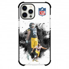 NFL T.J. Watt Phone Case For iPhone And Samsung Galaxy Devices - T.J. Watt 90 Pittsburgh Steelers Celebration On Black White Background