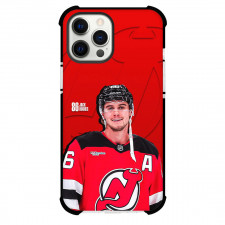 NHL Jack Hughes Phone Case For iPhone Samsung Galaxy Pixel OnePlus Vivo Xiaomi Asus Sony Motorola Nokia - Jack Hughes New Jersey Devils Smiling Portrait On Red Abstract Background