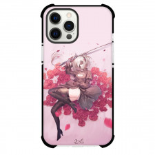 NieR Automata 2B For iPhone Samsung Galaxy Pixel OnePlus Vivo Xiaomi Asus Sony Motorola Nokia - 2B Holding Sword Roses Background