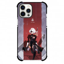 NieR Automata 2B For iPhone Samsung Galaxy Pixel OnePlus Vivo Xiaomi Asus Sony Motorola Nokia - 2B Sitting White Red Background