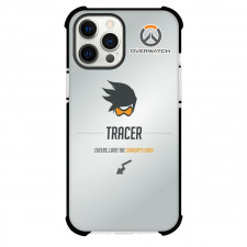 Overwatch Tracer Phone Case For iPhone And Samsung Galaxy Devices - Tracer Symbol Minimalist On Silver Background
