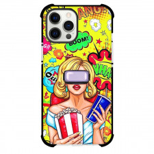 Pop Art Pattern Case For iPhone Samsung Galaxy Pixel OnePlus Vivo Xiaomi Asus Sony Motorola Nokia - Blonde Girl Watching in VR Boom Yellow Background
