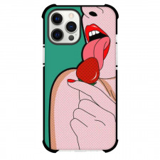 Pop Art Pattern Case For iPhone Samsung Galaxy Pixel OnePlus Vivo Xiaomi Asus Sony Motorola Nokia - Woman Licking Strawberry Green Background