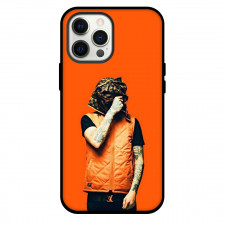 Central Cee Phone Case For iPhone and Samsung Galaxy Devices - Central Cee Hiding Face Standing On Orange Background