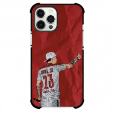Central Cee Phone Case For iPhone and Samsung Galaxy Devices - Central Cee Standing Back Illustration Art On Red Background