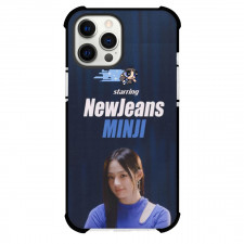 New Jeans Minji Phone Case For iPhone and Samsung Galaxy Devices - Minji Portrait On Blue Background