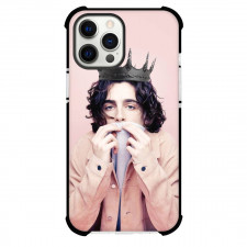 Pop Star Timothee Chalamet Phone Case For iPhone and Samsung Galaxy Devices - Timothee Chalamet Portait Black Crowd Pink Background
