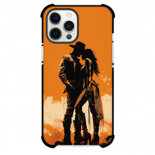 Rodeo Cowboy Phone Case For iPhone Samsung Galaxy Pixel OnePlus Vivo Xiaomi Asus Sony Motorola Nokia - Cowboy Hugging Silhouette On Orange Background