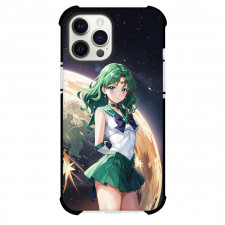 Sailor Moon Neptune Phone Case For iPhone Samsung Galaxy Pixel OnePlus Vivo Xiaomi Asus Sony Motorola Nokia - Sailor Neptune Wear Green Skirt as Same Hairs Moon Pattern Background