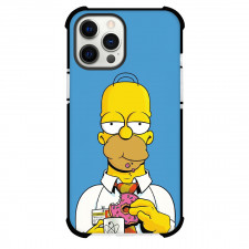 The Simpsons Homer Phone Case For iPhone and Samsung Galaxy Devices - Homer Eating Doughnut On Blue Background