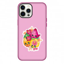 Shopkins Phone Case For iPhone Samsung Galaxy Pixel OnePlus Vivo Xiaomi Asus Sony Motorola Nokia - Fruit Character Collage Sticker Pink Background