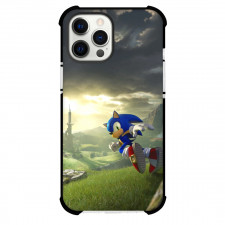Sonic The Hedgehog Phone Case For iPhone and Samsung Galaxy Devices - Sonic The Hedgehog Running Illustration Tower Background