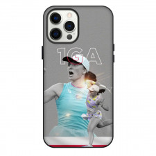 Tennis Iga Swiatek Players Phone Case For iPhone Samsung Galaxy Pixel OnePlus Vivo Xiaomi Asus Sony Motorola Nokia - Iga Swiatek Celebrating Strike Portrait Gray Poster