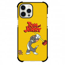 Tom and Jerry Phone Case For iPhone Samsung Galaxy Pixel OnePlus Vivo Xiaomi Asus Sony Motorola Nokia - Tom and Jerry Hammering Yellow Background