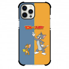 Tom and Jerry Phone Case For iPhone Samsung Galaxy Pixel OnePlus Vivo Xiaomi Asus Sony Motorola Nokia - Tom and Jerry Holding Cheese Gray Yellow Background
