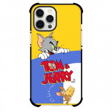 Tom and Jerry Phone Case For iPhone Samsung Galaxy Pixel OnePlus Vivo Xiaomi Asus Sony Motorola Nokia - Tom and Jerry Holding Cheese Yellow Blue Background
