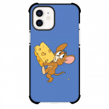 Tom and Jerry Jerry Phone Case For iPhone Samsung Galaxy Pixel OnePlus Vivo Xiaomi Asus Sony Motorola Nokia - Jerry Holding Cheese Looking Up Blue Background