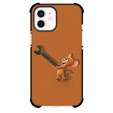 Tom and Jerry Jerry Phone Case For iPhone Samsung Galaxy Pixel OnePlus Vivo Xiaomi Asus Sony Motorola Nokia - Jerry Holding Wrench Brown Background