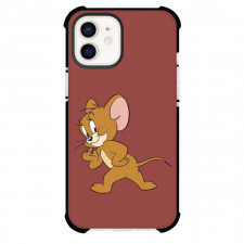 Tom and Jerry Jerry Phone Case For iPhone Samsung Galaxy Pixel OnePlus Vivo Xiaomi Asus Sony Motorola Nokia - Jerry Looking Back Maroon Background