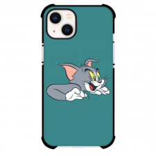 Tom and Jerry Tom Phone Case For iPhone Samsung Galaxy Pixel OnePlus Vivo Xiaomi Asus Sony Motorola Nokia - Tom Silly Face Portrait Blue Green Background
