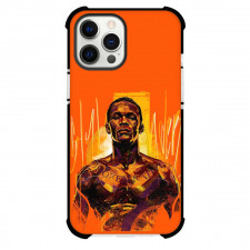 UFC Israel Adesanya Phone Case For iPhone and Samsung Galaxy Devices - Israel Adesanya Portrait Illustration Retro Style Orange Background