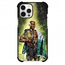 UFC Kamaru Usman Phone Case For iPhone and Samsung Galaxy Devices - Kamaru Usman Standing With Belt and Flag Illustration