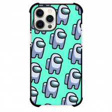 Among Us White Phone Case For iPhone and Samsung Galaxy Devices - White Pattern Art On Cyan Background