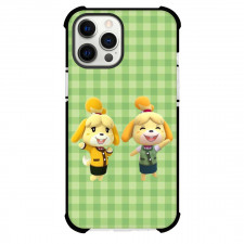 Animal Crossing Phone Case For iPhone and Samsung Galaxy Devices - Animal Crossing Isabelle Canela On Green Checkered Pattern