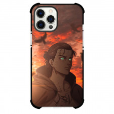 Attack On Titan Eren Phone Case For iPhone And Samsung Galaxy Devices - Eren Portrait Comic Art On Sunset Background