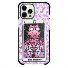 Dark Cat Tarot The Chariot Phone Case For iPhone and Samsung Galaxy Devices - The Chariot Tarot On Occult Pattern Background