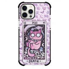 Dark Cat Tarot Death Phone Case For iPhone and Samsung Galaxy Devices - Death Tarot On Occult Pattern Background