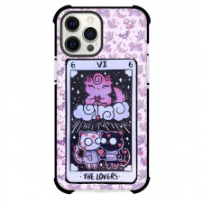 Dark Cat Tarot The Lovers Phone Case For iPhone and Samsung Galaxy Devices - The Lovers Tarot On Occult Pattern Background