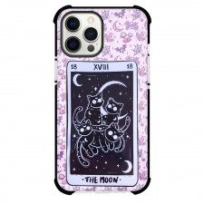 Dark Cat Tarot The Moon Phone Case For iPhone and Samsung Galaxy Devices - The Moon Tarot On Occult Pattern Background