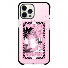 The Lovely Omens Tarot The High Priestess Phone Case For iPhone and Samsung Galaxy Devices - The High Priestess Tarot On Starry Pink Background