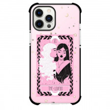 The Lovely Omens Tarot The Lovers Phone Case For iPhone and Samsung Galaxy Devices - The Lovers Tarot On Starry Pink Background