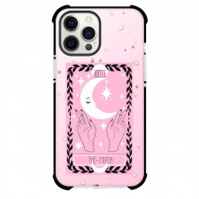 The Lovely Omens Tarot The Moon Phone Case For iPhone and Samsung Galaxy Devices - The Moon Tarot On Starry Pink Background
