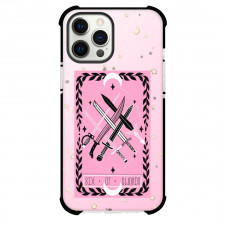The Lovely Omens Tarot Six Of Swords Phone Case For iPhone and Samsung Galaxy Devices - Six Of Swords Tarot On Starry Pink Background