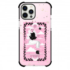 The Lovely Omens Tarot Temperance Phone Case For iPhone and Samsung Galaxy Devices - Temperance Tarot On Starry Pink Background