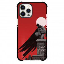 DC Comics Batman Phone Case For iPhone And Samsung Galaxy Devices - Batman Crouching On Roof Red Background