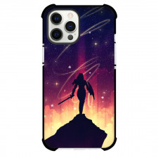 DC Comics Wonder Woman Phone Case For iPhone And Samsung Galaxy Devices - Wonder Woman Sword Shield Silhouette Starry Background