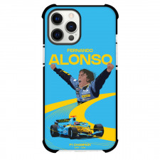 F1 Formula One Fernando Alonso Phone Case For iPhone And Samsung Galaxy Devices - Fernando Alonso 2005/2006 Champion Illustration Blue Yellow Background