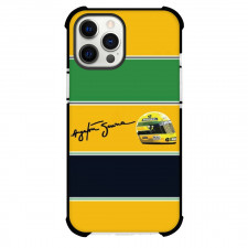 F1 Formula One Ayrton Senna Phone Case For iPhone And Samsung Galaxy Devices - Ayrton Senna Helmet Green Black Stripe On Yellow Background
