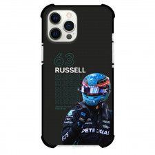 F1 Formula One George Russell Phone Case For iPhone And Samsung Galaxy Devices - George Russell 63 Racing Suit Portrait Black Background