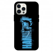 F1 Formula One Lewis Hamilton Phone Case For iPhone And Samsung Galaxy Devices - Lewis Hamilton Side Portrait On Blue WordArt Black Background