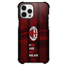A.C.Milan Phone Case For iPhone and Samsung Galaxy Devices - A.C.Milan Logo On Dark Red Black Stripe Background