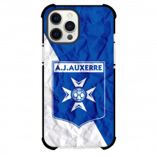 AJ Auxerre Phone Case For iPhone and Samsung Galaxy Devices - AJ Auxerre Logo On Blue White Crinkle Background