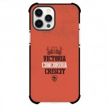 Arsenal F.C. Phone Case For iPhone and Samsung Galaxy Devices - Arsenal F.C. Victoria Concordia Crescit Slogan Orange Background