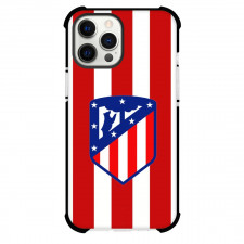 Atletico De Madrid Phone Case For iPhone and Samsung Galaxy Devices - Atletico De Madrid Logo On Red White Stripe Background