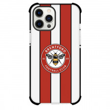 Brentford F.C. Phone Case For iPhone and Samsung Galaxy Devices - Brentford F.C. Logo On Red White Stripe Background